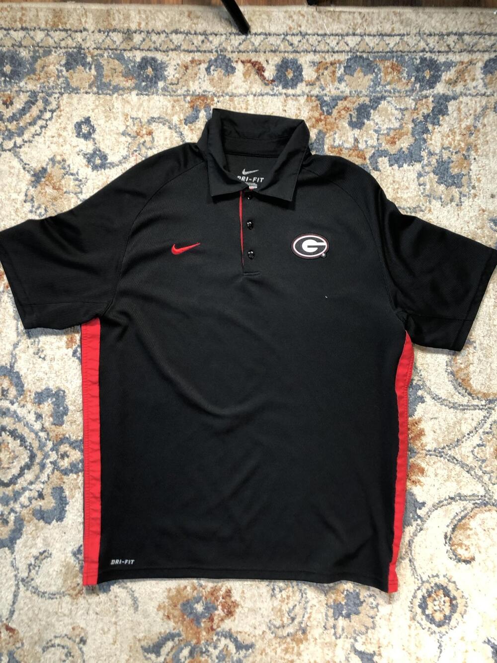 Georgia Bulldogs Shirt Mens Large Black NCAA Football Nike Dri-FIT Polo Top